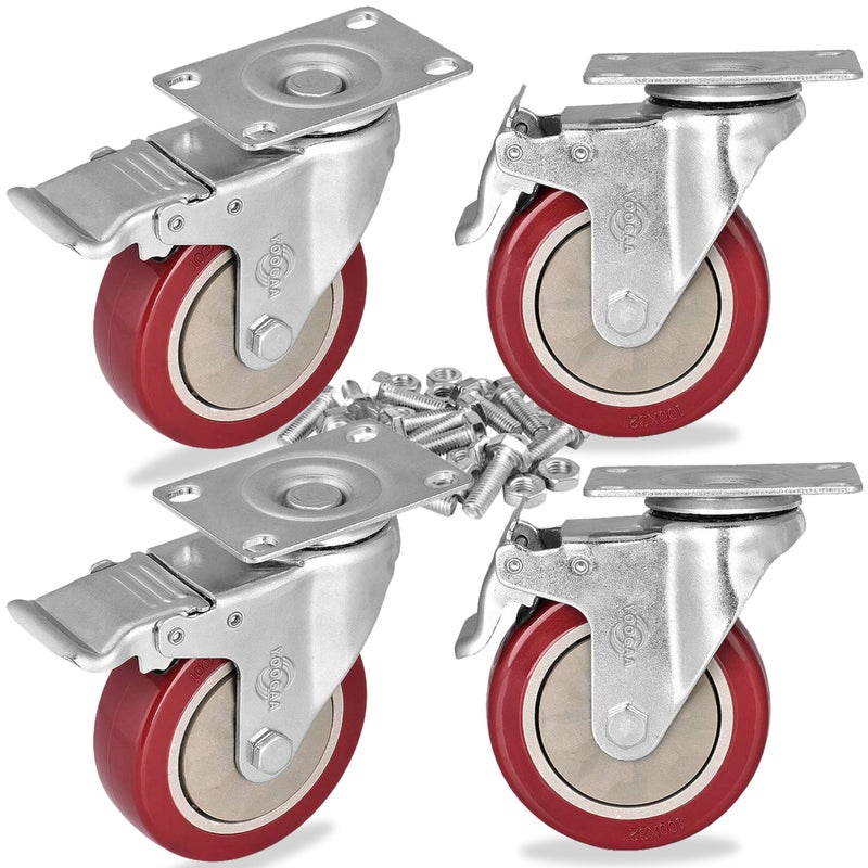 YOOGAA Caster Wheels 3 Inch Casters Set of 4 Heavy Duty Load Bearing 1000 Lbs Locking Swivel Plate Casters with Brake Industrial No Noise Polyurethane Wheels Anti-wear Smooth Casters - Image 1
